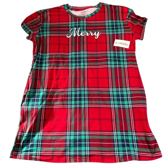 Joyspun Plaid Merry Nightgown Women Size Large/XL Red Sleepshirt Pajamas Pockets - Picture 1 of 5